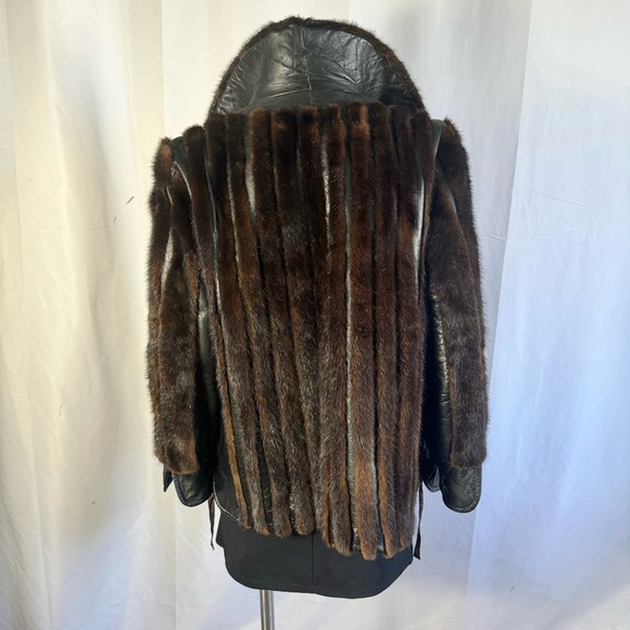 VINTAGE LEATHER JACKET OLD MONEY WINTER COAT LEATHER COAT WITH FUR TRIM SMALL - Picture 10 of 16